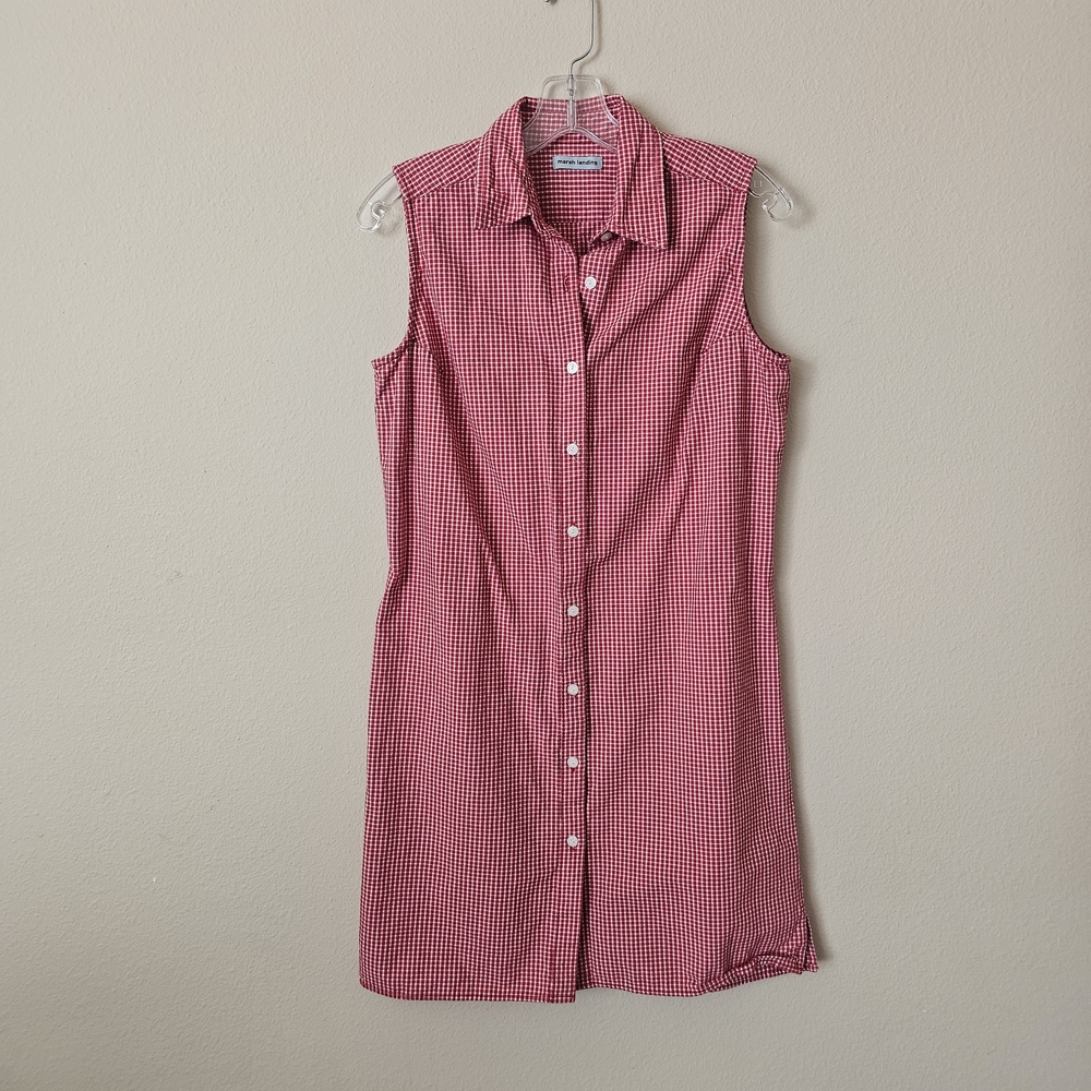 Marsh Landing Red and White Gingham Sleeveless Shirt Dress